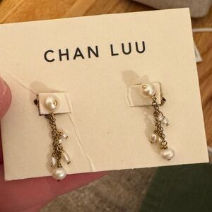 Chan Luu Gold and White Pearl Dangle Earrings